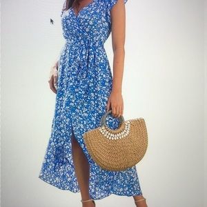 Summer floral, print crust, V-neck dress